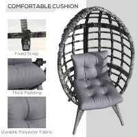 Outsunny Outdoor Egg Chair with Soft Cushion, Patio PE Rattan Wicker Balcony Chair with Height Adjustable Knob, 352lbs Capacity, for Backyard, Garden, Balcony, Lawn, Light Grey(m-5)