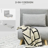 HOMCOM 2-in-1 Convertible Chair Bed, Multi-Functional Sleeper Sofa with Adjustable Backrest, Perfect for Living Room, Bedroom, Home Office, Light Gray(m-5)