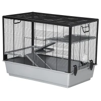 PawHut 3-tier Hamster Cage, Guinea Pig Cage with Accessories Food Dish Water Bottle, Ramps, 31.5"x19"x 23", Grey(m-2)