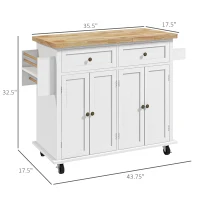 HOMCOM Modern Rolling Kitchen Island Cart with Spice Rack, Distressed White(m-3)