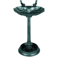 Outsunny 32" Antique Bird Bath Decorative Birdbath Bird Feeder Bowl with Planter Pedestal and Bird Statues, Verdigris(m-1)