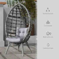 Outsunny Outdoor Egg Chair with Soft Cushion, Patio PE Rattan Wicker Balcony Chair with Height Adjustable Knob, 352lbs Capacity, for Backyard, Garden, Balcony, Lawn, Light Grey(m-6)