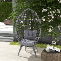 Outsunny Outdoor Egg Chair with Soft Cushion, Patio PE Rattan Wicker Balcony Chair with Height Adjustable Knob, 352lbs Capacity, for Backyard, Garden, Balcony, Lawn, Light Grey(m-10)