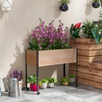Outsunny Wooden Elevated Planter Box, Raised Garden Bed with Wheels, Metal Legs, Drainage Holes and Bed Liner(m-1)