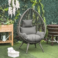 Outsunny Outdoor/Indoor Rattan Chair with Soft Cushion, Wicker Egg Lounge Chair for Backyard Garden Balcony Lawn, Light Grey