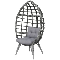 Outsunny Outdoor Egg Chair with Soft Cushion, Patio PE Rattan Wicker Balcony Chair with Height Adjustable Knob, 352lbs Capacity, for Backyard, Garden, Balcony, Lawn, Light Grey(m-2)