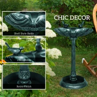Outsunny 32" Antique Bird Bath Decorative Birdbath Bird Feeder Bowl with Planter Pedestal and Bird Statues, Verdigris(m-5)
