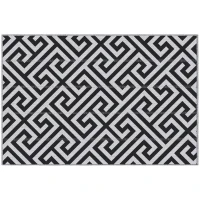 Outsunny Reversible Outdoor RV Rug, Patio Floor Mat, 4' x 6' Plastic Straw Rug for Backyard, Deck, Beach, Camping, Black & White(m-2)