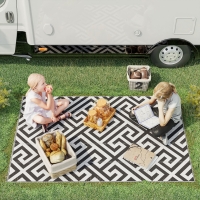 Outsunny Reversible Outdoor RV Rug, Patio Floor Mat, 4' x 6' Plastic Straw Rug for Backyard, Deck, Beach, Camping, Black & White