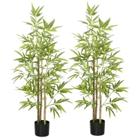 HOMCOM Set of 2 4ft Artificial Tree, Indoor Fake Bamboo with Pot, for Home Office Living Room Decor(m-2)