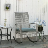 Outsunny Outdoor PE Rattan Rocking Chair, Garden Glider Rocking Chair, Wicker Patio Chair Set with Armrest and Cushion, Grey(m-1)