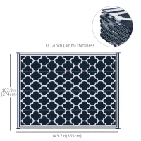 Outsunny 9'x12' Reversible Outdoor RV Rug, Patio Floor Mat, Plastic Straw Rug for Backyard, Deck, Beach, Camping, Dark Blue(m-3)