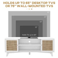 HOMCOM TV Stand Cabinet for 65-Inch, TV Table with 2 Rattan Doors, Television Stand with Adjustable Shelves and Cable Holes(m-7)