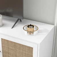 HOMCOM TV Stand Cabinet for 65-Inch, TV Table with 2 Rattan Doors, Television Stand with Adjustable Shelves and Cable Holes(m-8)