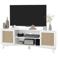 HOMCOM TV Stand Cabinet for 65-Inch, TV Table with 2 Rattan Doors, Television Stand with Adjustable Shelves and Cable Holes(m-1)