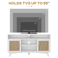 HOMCOM TV Stand Cabinet for 65-Inch, TV Table with 2 Rattan Doors, Television Stand with Adjustable Shelves, 4 Open Shelves(m-7)