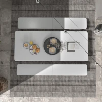 Outsunny Folding Picnic Table with 2 Benches, 3-Piece Portable Outdoor Picnic Table Bench Set for 6, Patio Dining Table Set with Plastic Top, Steel Frame for Garden, White(m-7)