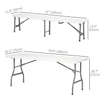 Outsunny Folding Picnic Table with 2 Benches, 3-Piece Portable Outdoor Picnic Table Bench Set for 6, Patio Dining Table Set with Plastic Top, Steel Frame for Garden, White(m-3)
