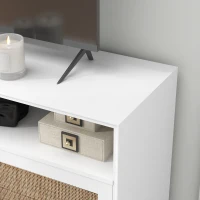 HOMCOM TV Stand Cabinet for 65-Inch, TV Table with 2 Rattan Doors, Television Stand with Adjustable Shelves, 4 Open Shelves(m-8)