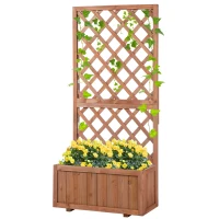 Outsunny 2.4 x 1 x 4.9 ft Garden Wooden Pine Trough Planter with Topped Trellis Climbing Plants Flower Raised Bed, Orange(m-2)