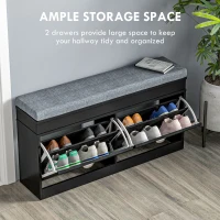 HOMCOM Modern Shoe Storage Bench, Entry Way Bench with Cushion, 2 Drawers, Storage Ottoman Bench, Holds 8 Pairs, Black(m-4)