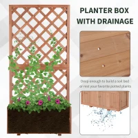 Outsunny 2.4 x 1 x 4.9 ft Garden Wooden Pine Trough Planter with Topped Trellis Climbing Plants Flower Raised Bed, Orange(m-5)