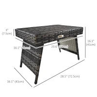 Outsunny Outdoor Rattan Foldable End Table, Metal Frame Patio Wicker Table, Coffee Table Side Table for Poolside, Lawn, Garden, Mixed Grey(m-3)