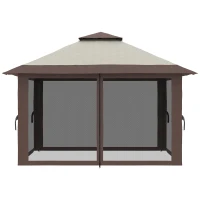 Outsunny 13' x 13' Pop Up Canopy, 2-Tier Roof Easy up Tent Shelter with Nettings Carry Bag Weight Bags for Garden, Patio, Beige(m-10)