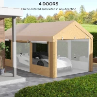 Outsunny 10' x 20' Carport, Heavy Duty Portable Garage, Height Adjustable, with 4 Mesh Windows and 4 Doors, Beige(m-6)