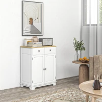 HOMCOM Kitchen Storage Cabinet, Sideboard Floor Cupboard with Solid Wood Top, Adjustable Shelf, and 2 Drawers, Distressed White(m-2)