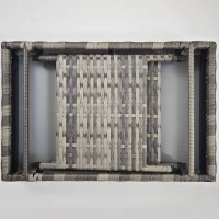 Outsunny Outdoor Rattan Foldable End Table, Metal Frame Patio Wicker Table, Coffee Table Side Table for Poolside, Lawn, Garden, Mixed Grey(m-10)