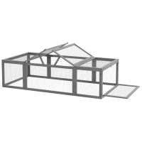 PawHut Large Wooden Rabbit Hutch Small Animal Habitat Enclosure Outdoor Run and Lockable Doors - Gray