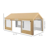 Outsunny 10' x 20' Carport, Heavy Duty Portable Garage, Height Adjustable, with 4 Mesh Windows and 4 Doors, Beige(m-3)