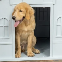 PawHut Water Resistant Dog House, Durable Plastic Puppy Shelter, Ideal for Indoor & Outdoor Use, Blue(m-7)