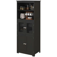 HOMCOM 63" Small Buffet with Hutch, 4-Door Kitchen Pantry Storage Cabinet with Adjustable Shelf for Dining Room, Black(m-2)