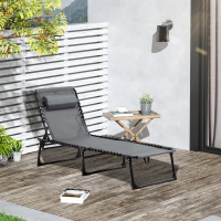 Outsunny Outdoor Folding Chaise Lounge, Reclining Lounge Chair with Adjustable Backrest and Removable Pillow, Grey