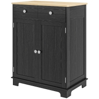 HOMCOM Kitchen Storage Cabinet, Sideboard Floor Cupboard with Solid Wood Top, Adjustable Shelf, and 2 Drawers, Distressed Black