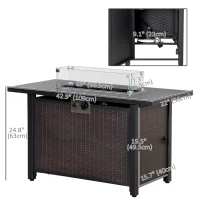 Outsunny 43" Outdoor Propane Gas Fire Pit Table, Wicker Patio Gas Firepit w/ Glass Wind Guard, 50,000 BTU CSA Certified Bronze(m-3)