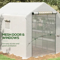 Outsunny 8' x 6' x 7' Portable Walk in Greenhouse with Mesh, Door, Windows, 18 Shelf, Trellis, Plant Labels, White(m-5)
