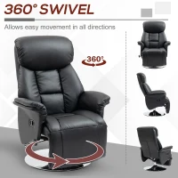 HOMCOM Swivel Recliner, Adjustable PU Leather Upholstered Recliner Chair with Footrest, Padded Arms and Steel Base, Black(m-5)