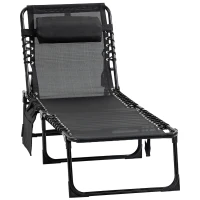 Outsunny Outdoor Folding Chaise Lounge, Reclining Lounge Chair with Adjustable Backrest and Removable Pillow, Black(m-2)