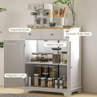 HOMCOM Kitchen Storage Cabinet, Sideboard Floor Cupboard with Solid Wood Top, Adjustable Shelf, and 2 Drawers, Distressed White(m-7)