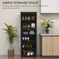 HOMCOM 63" Small Buffet with Hutch, 4-Door Kitchen Pantry Storage Cabinet with Adjustable Shelf for Dining Room, Black(m-4)