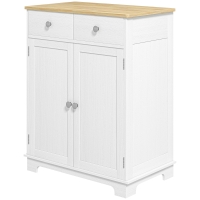 HOMCOM Kitchen Storage Cabinet, Sideboard Floor Cupboard with Solid Wood Top, Adjustable Shelf, and 2 Drawers, Distressed White