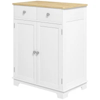 HOMCOM Kitchen Storage Cabinet, Sideboard Floor Cupboard with Solid Wood Top, Adjustable Shelf, and 2 Drawers, Distressed White(m-1)