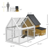 PawHut 65" Chicken Coop Wooden Chicken House Rabbit Hutch Poultry Cage Hen Pen Backyard with Nesting Box, Ramp, Run, Yellow(m-3)