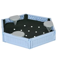 Outsunny Kids Sandbox with Cover, 3 Seats, Bottom Liner, for 3-12 Years Old, Light Blue(m-2)