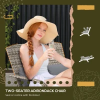 Outsunny Wicker Adirondack Chair for 2 with Cushions & Footrests, PE Rattan Double Chaise Lounge Chair, Fire Pit Chair for Porch with Wide Armrests, High-back, Gray(m-7)