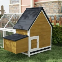PawHut 65" Chicken Coop Wooden Chicken House Rabbit Hutch Poultry Cage Hen Pen Backyard with Nesting Box, Ramp, Run, Yellow(m-8)