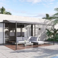 Outsunny 10' x 13' Outdoor Pergola Gazebo, Steel Patio Canopy with Weather-Resistant Fabric and Drainage Holes, Gray(m-2)